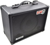 Joyo branded guitar amplifier with handle on top and speaker in front side.