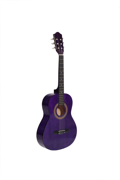 38 inch classical guitar in violet color. Viewed from front.